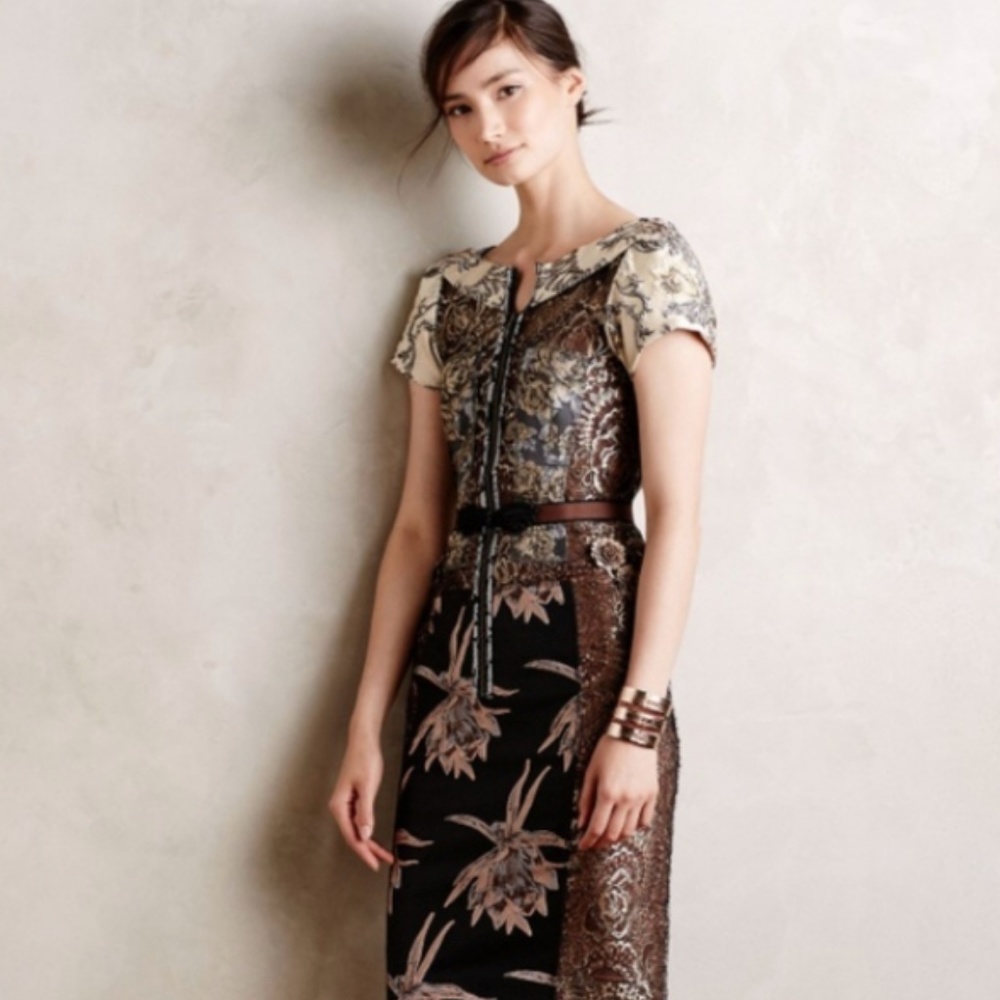 Anthro Byron Lars Pieced Brocade Dress, Sz 8